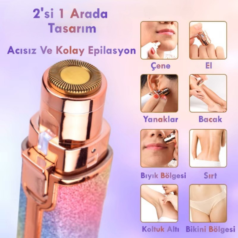 Simli 2'si 1 Arada Yüz Kaş Bıyık Epilatör Çanta Boy Kurtarıcı